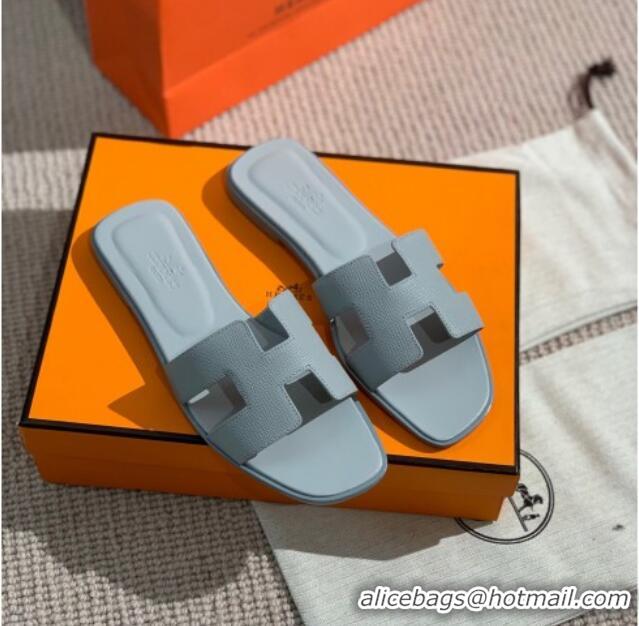 Funny Hermes Oran Grained Leather H Slide Sandals 061178 Light Grey 2021