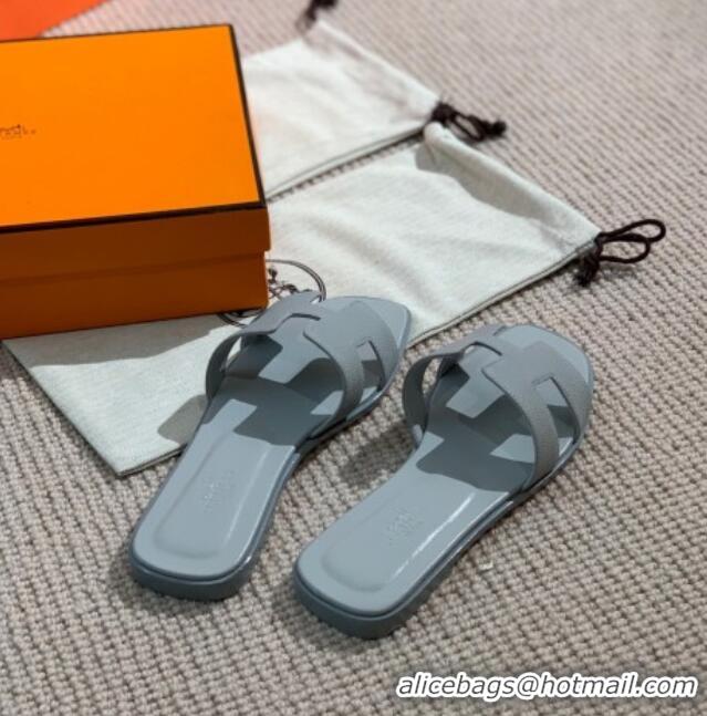 Funny Hermes Oran Grained Leather H Slide Sandals 061178 Light Grey 2021