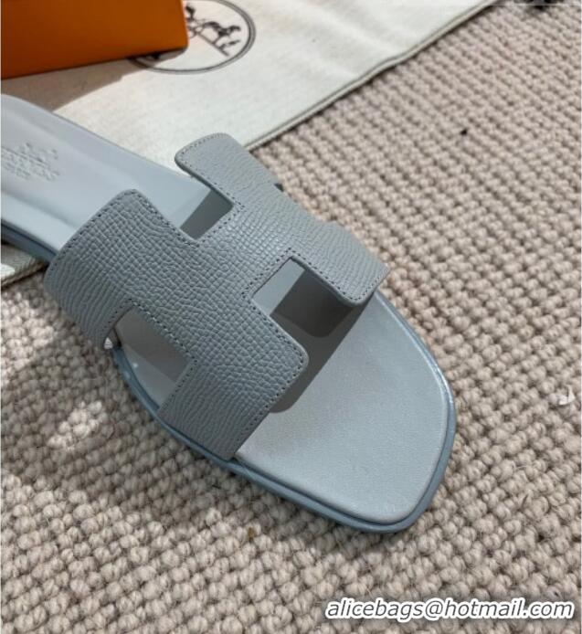 Funny Hermes Oran Grained Leather H Slide Sandals 061178 Light Grey 2021