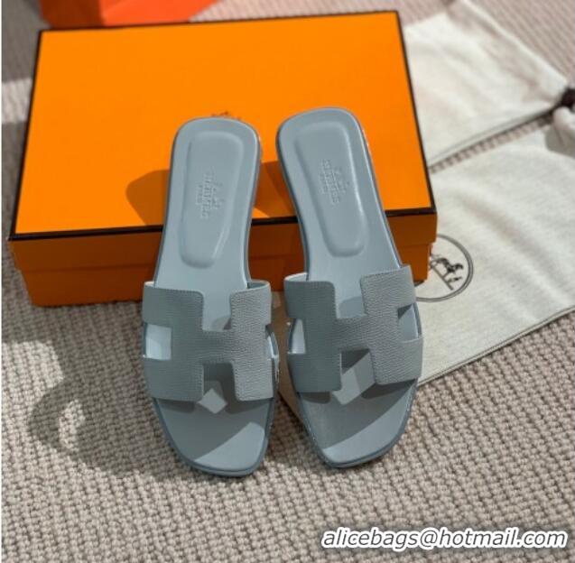 Funny Hermes Oran Grained Leather H Slide Sandals 061178 Light Grey 2021