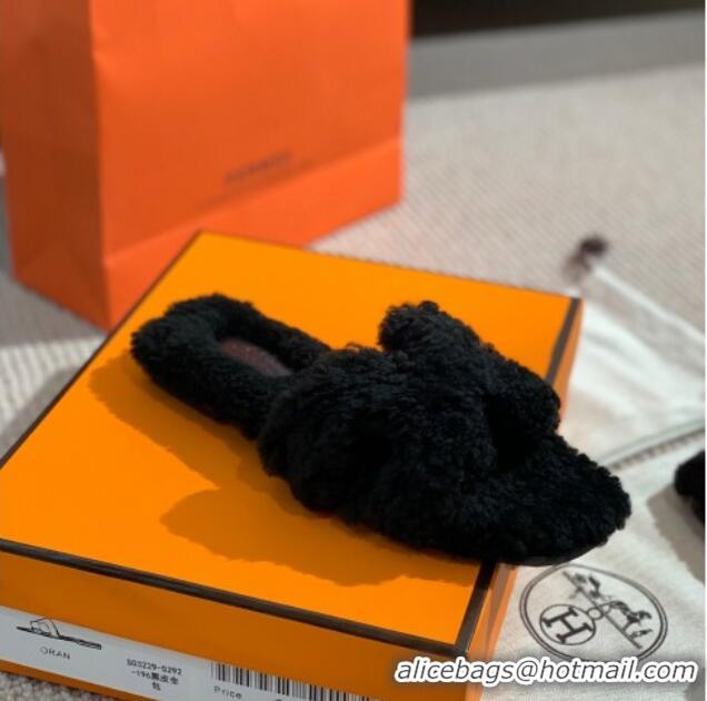 Grade Design Hermes Oran Wool H Slide Sandals 061179 Black 2021