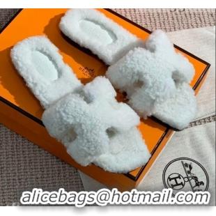 Top Quality Hermes Oran Wool H Slide Sandals 061180 White 2021