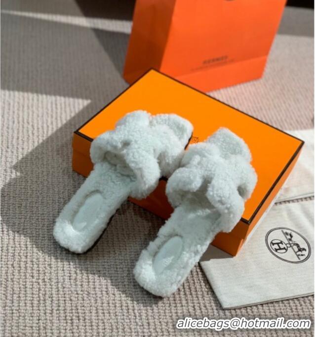 Top Quality Hermes Oran Wool H Slide Sandals 061180 White 2021