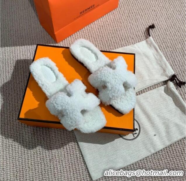 Top Quality Hermes Oran Wool H Slide Sandals 061180 White 2021