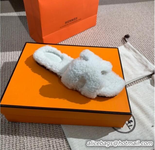 Top Quality Hermes Oran Wool H Slide Sandals 061180 White 2021