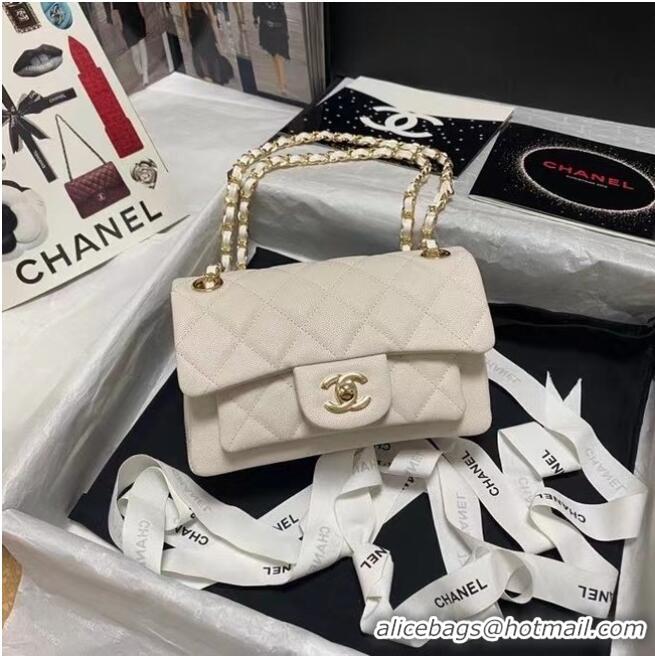 Famous Brand Chanel Flap Shoulder Bag Grained Calfskin AS9960 white