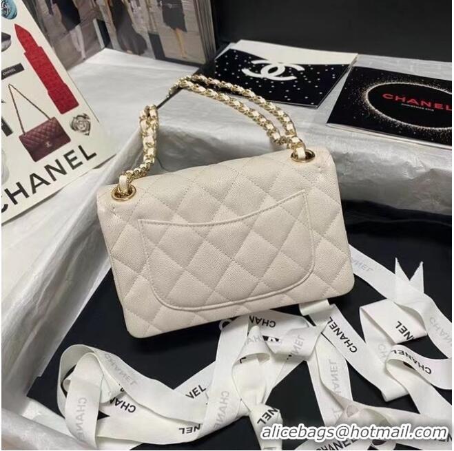 Famous Brand Chanel Flap Shoulder Bag Grained Calfskin AS9960 white