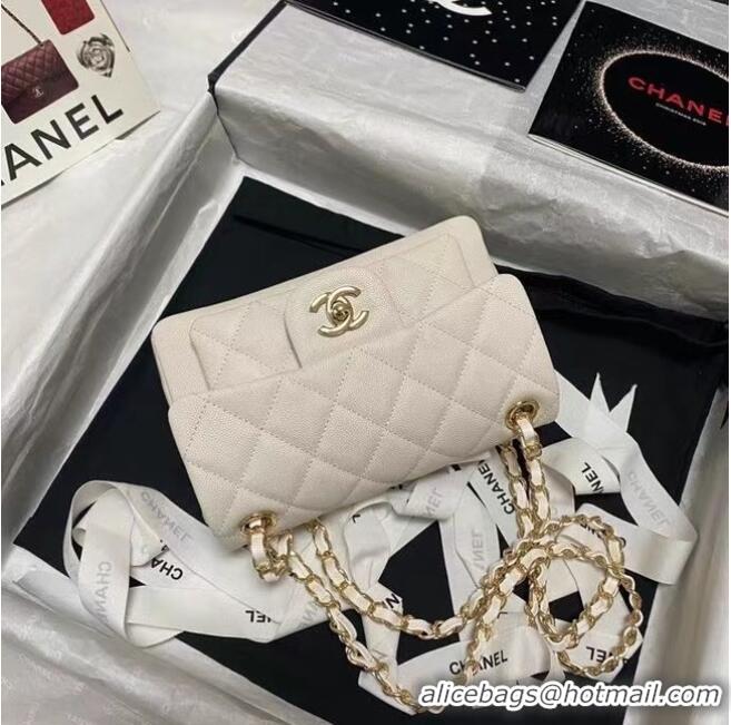 Famous Brand Chanel Flap Shoulder Bag Grained Calfskin AS9960 white