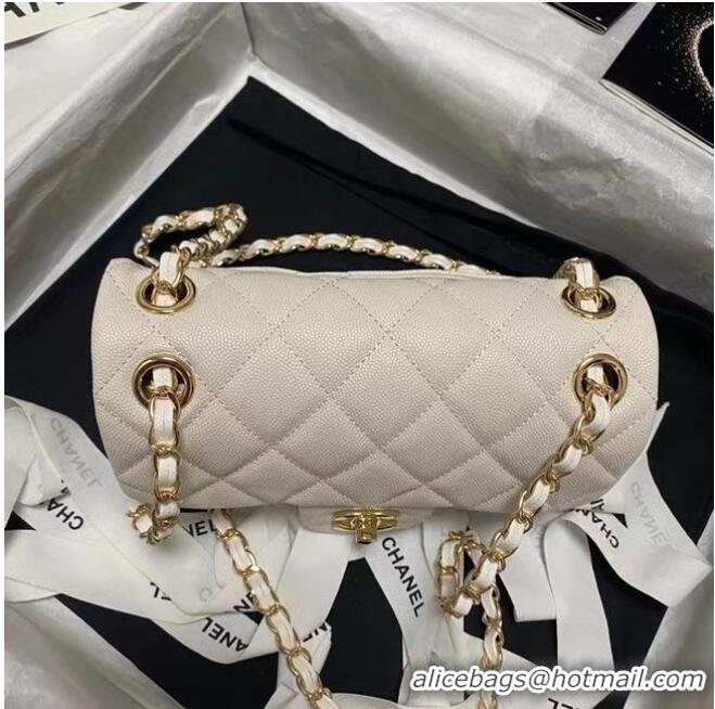 Famous Brand Chanel Flap Shoulder Bag Grained Calfskin AS9960 white