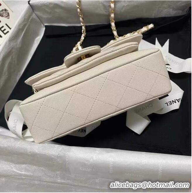 Famous Brand Chanel Flap Shoulder Bag Grained Calfskin AS9960 white