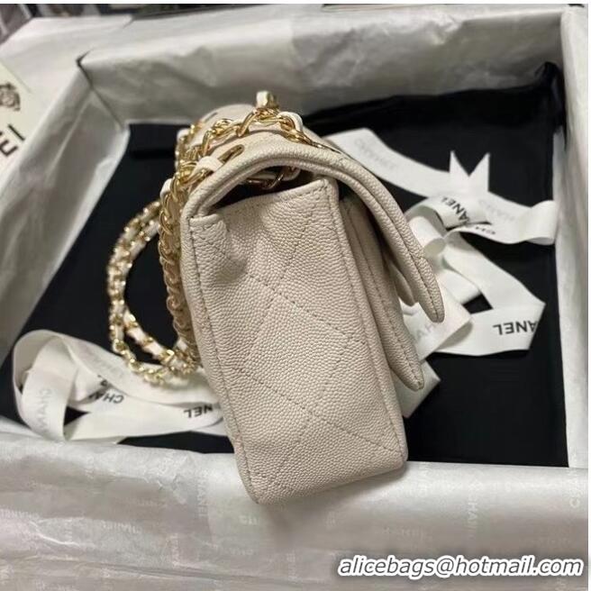 Famous Brand Chanel Flap Shoulder Bag Grained Calfskin AS9960 white