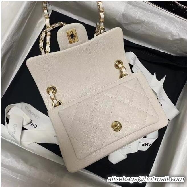 Famous Brand Chanel Flap Shoulder Bag Grained Calfskin AS9960 white