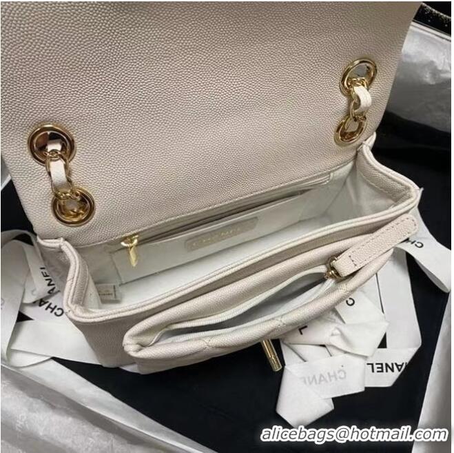 Famous Brand Chanel Flap Shoulder Bag Grained Calfskin AS9960 white