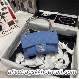 Buy Discount Chanel Flap Shoulder Bag Grained Calfskin AS9960 blue