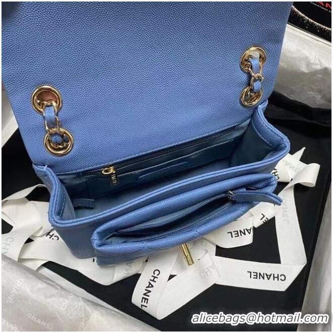 Buy Discount Chanel Flap Shoulder Bag Grained Calfskin AS9960 blue