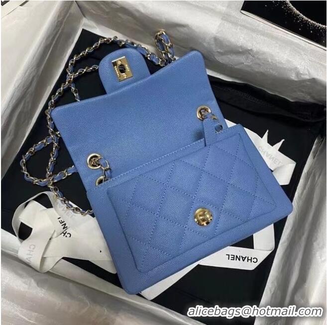 Buy Discount Chanel Flap Shoulder Bag Grained Calfskin AS9960 blue