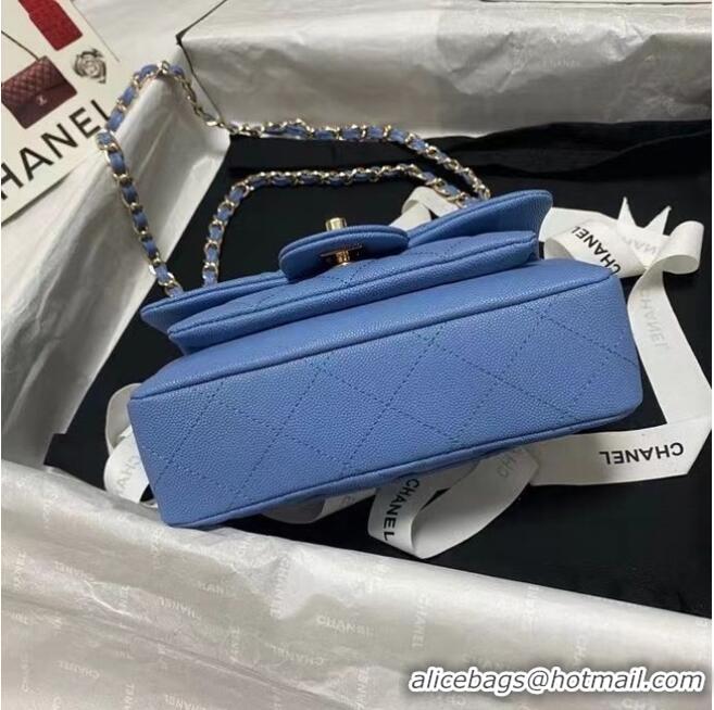 Buy Discount Chanel Flap Shoulder Bag Grained Calfskin AS9960 blue