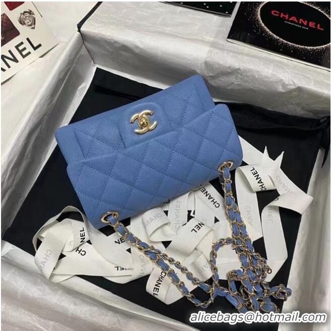 Buy Discount Chanel Flap Shoulder Bag Grained Calfskin AS9960 blue