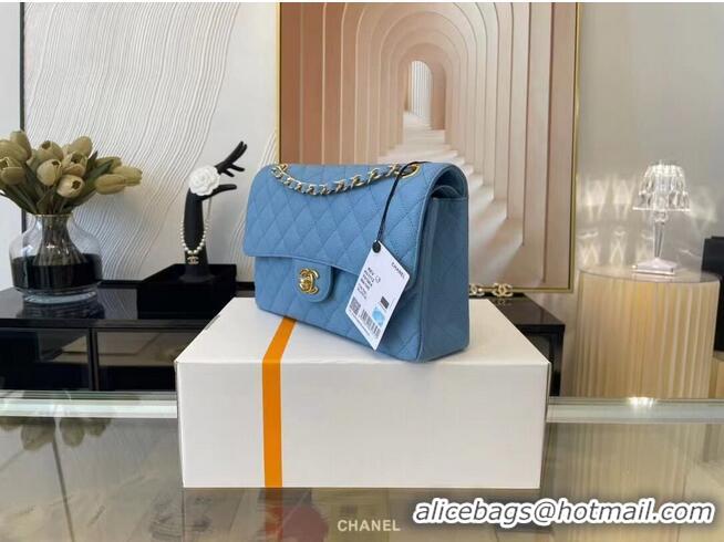 Buy Inexpensive Chanel Classic Handbag Caviar Leather & Gold Metal A01112 Blue