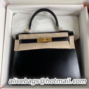 Top Grade Hermes Kelly 28cm Shoulder Bags Smooth Leather KL28 Black