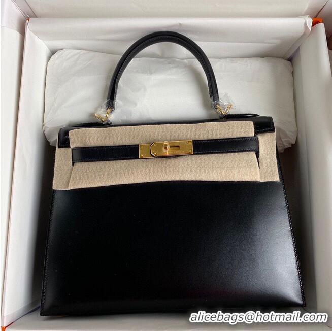 Top Grade Hermes Kelly 28cm Shoulder Bags Smooth Leather KL28 Black