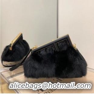 Classic FENDI FIRST SMALL black mink bag 8BP129A