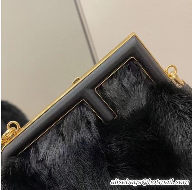 Classic FENDI FIRST SMALL black mink bag 8BP129A