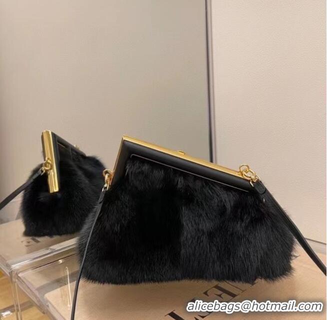 Classic FENDI FIRST SMALL black mink bag 8BP129A