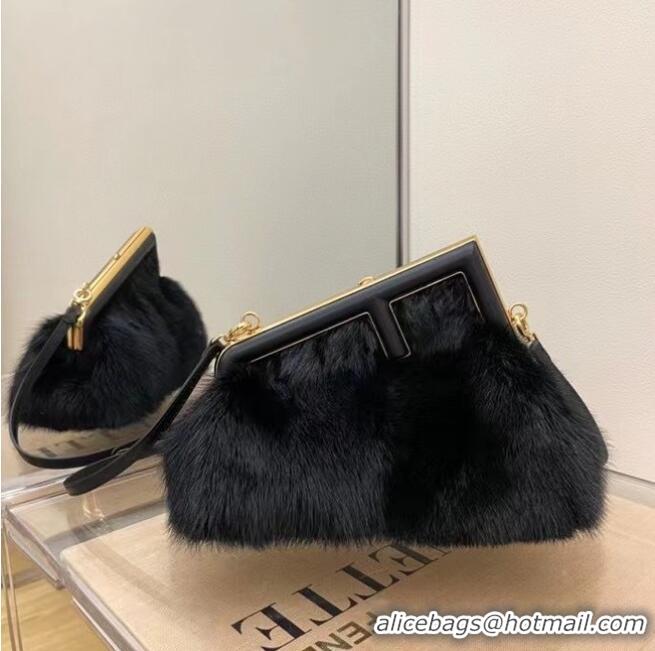 Classic FENDI FIRST SMALL black mink bag 8BP129A