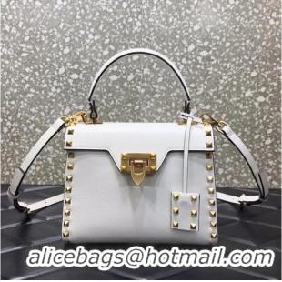 Best Price VALENTINO GARAVANI Rockstud Alcove Small grain calf leather handbag 2B0J71 white