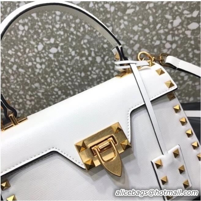 Best Price VALENTINO GARAVANI Rockstud Alcove Small grain calf leather handbag 2B0J71 white