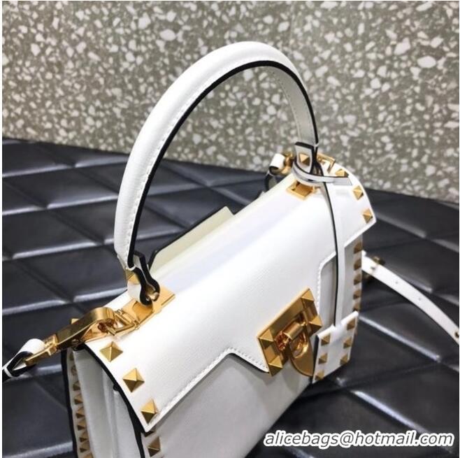 Best Price VALENTINO GARAVANI Rockstud Alcove Small grain calf leather handbag 2B0J71 white