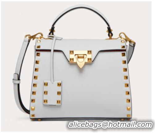 Best Price VALENTINO GARAVANI Rockstud Alcove Small grain calf leather handbag 2B0J71 white