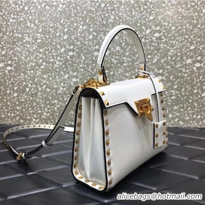 Best Price VALENTINO GARAVANI Rockstud Alcove Small grain calf leather handbag 2B0J71 white