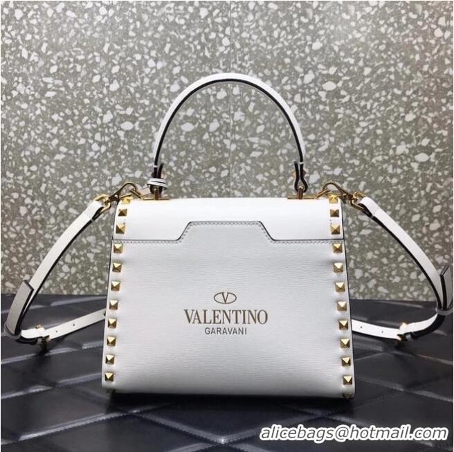 Best Price VALENTINO GARAVANI Rockstud Alcove Small grain calf leather handbag 2B0J71 white