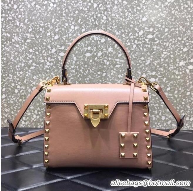 Good Product VALENTINO GARAVANI Rockstud Alcove Small grain calf leather handbag 2B0J71 pink