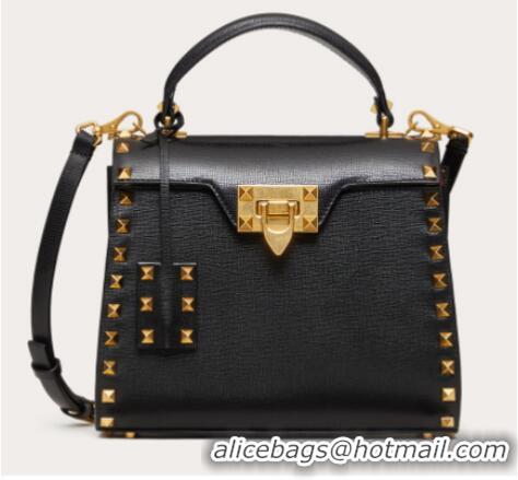 Discount VALENTINO GARAVANI Rockstud Alcove Small grain calf leather handbag 2B0J71 black