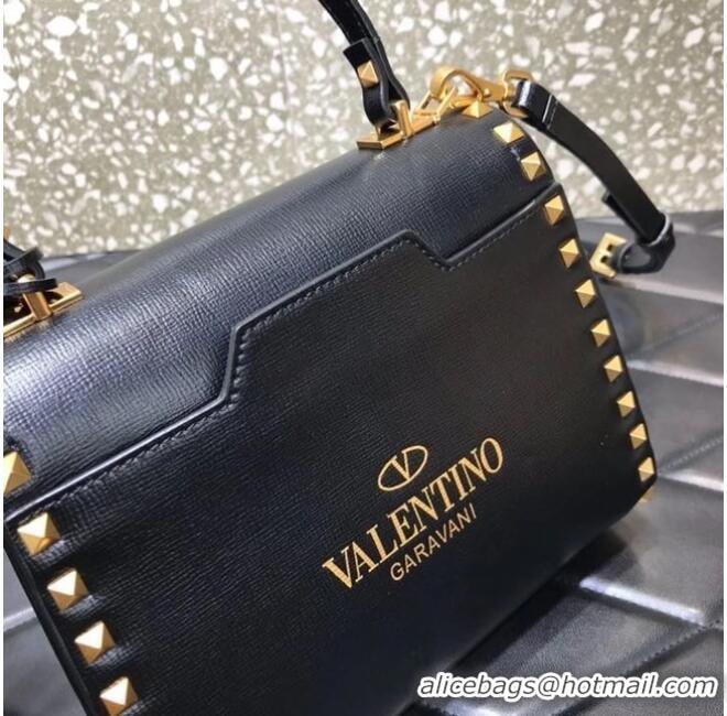 Discount VALENTINO GARAVANI Rockstud Alcove Small grain calf leather handbag 2B0J71 black