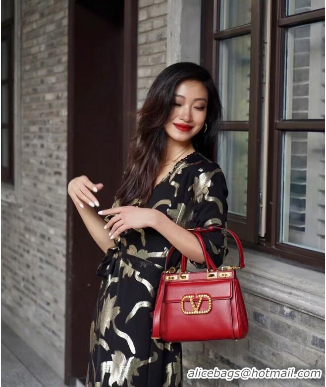 Market Sells VALENTINO calf leather handbag V0754 Red