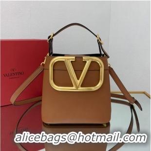 Famous Brand VALENTINO calf leather handbag V0754 brown