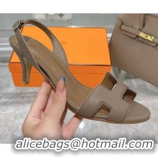 Best Price Hermes Leather Heeled Sandals 7cm 061184 Grey