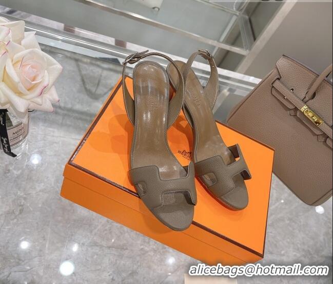 Best Price Hermes Leather Heeled Sandals 7cm 061184 Grey