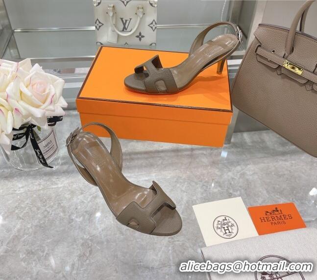 Best Price Hermes Leather Heeled Sandals 7cm 061184 Grey