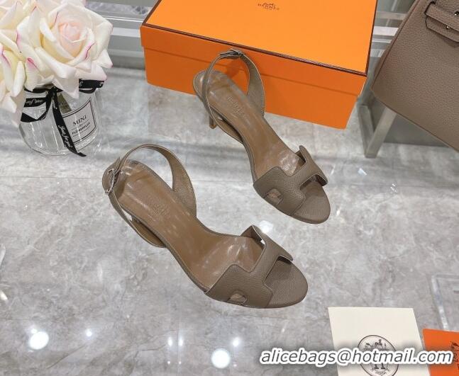 Best Price Hermes Leather Heeled Sandals 7cm 061184 Grey