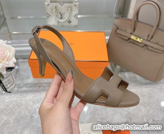 Best Price Hermes Leather Heeled Sandals 7cm 061184 Grey