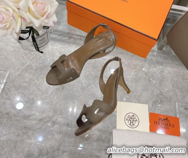 Best Price Hermes Leather Heeled Sandals 7cm 061184 Grey