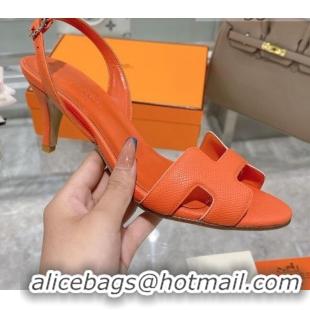 Super Quality Hermes Leather Heeled Sandals 7cm 061184 Orange