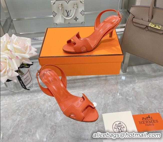 Super Quality Hermes Leather Heeled Sandals 7cm 061184 Orange