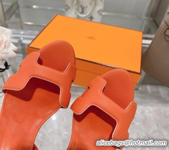 Super Quality Hermes Leather Heeled Sandals 7cm 061184 Orange