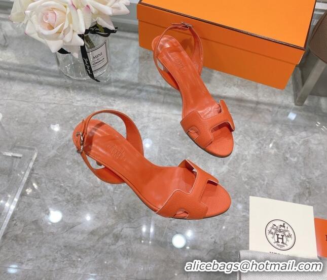 Super Quality Hermes Leather Heeled Sandals 7cm 061184 Orange